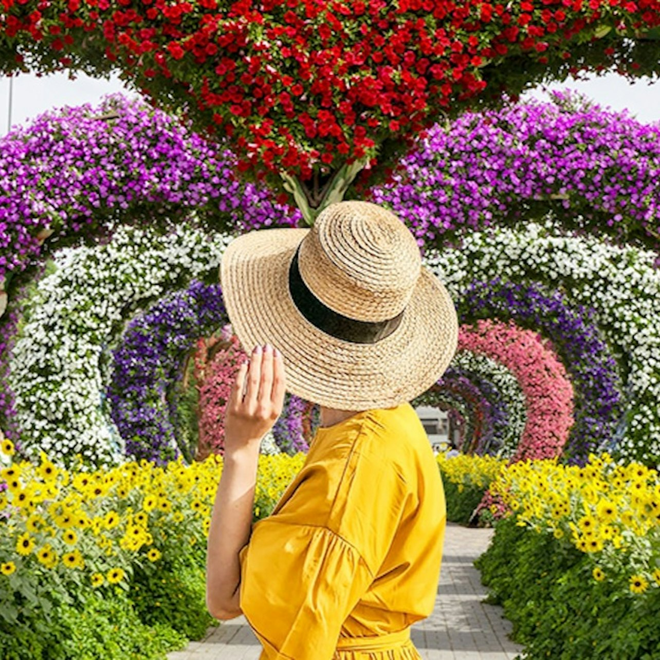 Wander through a stunning floral corridor where bursts of color and unique sculptures create a delightful experience. Discover nature's artistry in each bloom offering the perfect backdrop for unforgettable memories.
